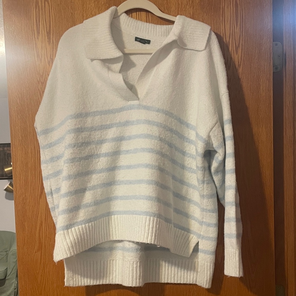 Wild Fable White and Blue V-Neck Sweater
